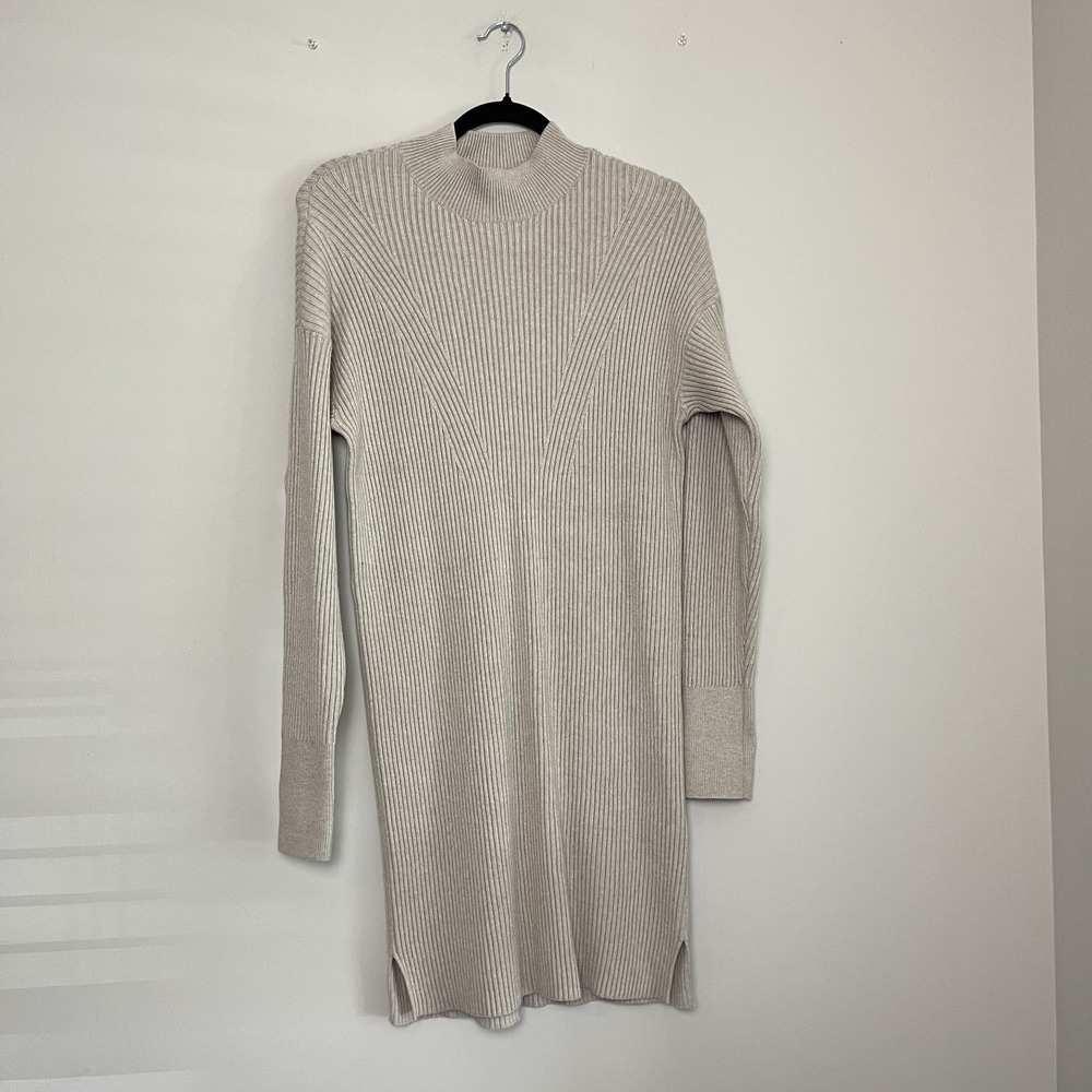 NWT Abercrombie & Fitch‎ Rib Knit Neutral Mock Neck Bodycon Sweater Dress M Tall
